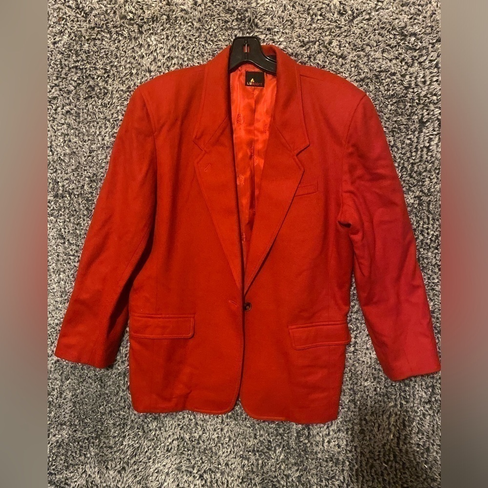 Vintage Lizsport by Liz Claiborne 100% Wool Red Jacket Blazer Lined Size 14